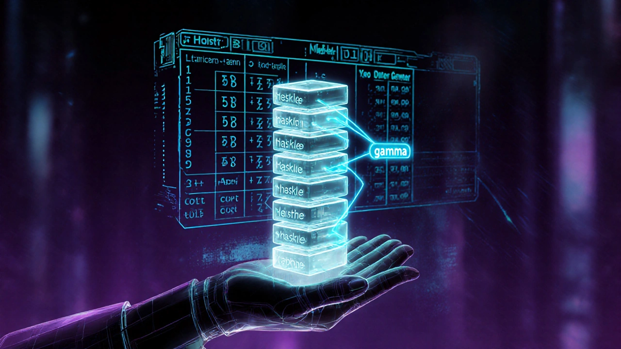 Futuristic hand holding a stack of holographic hash blocks forming a Merkle proof.